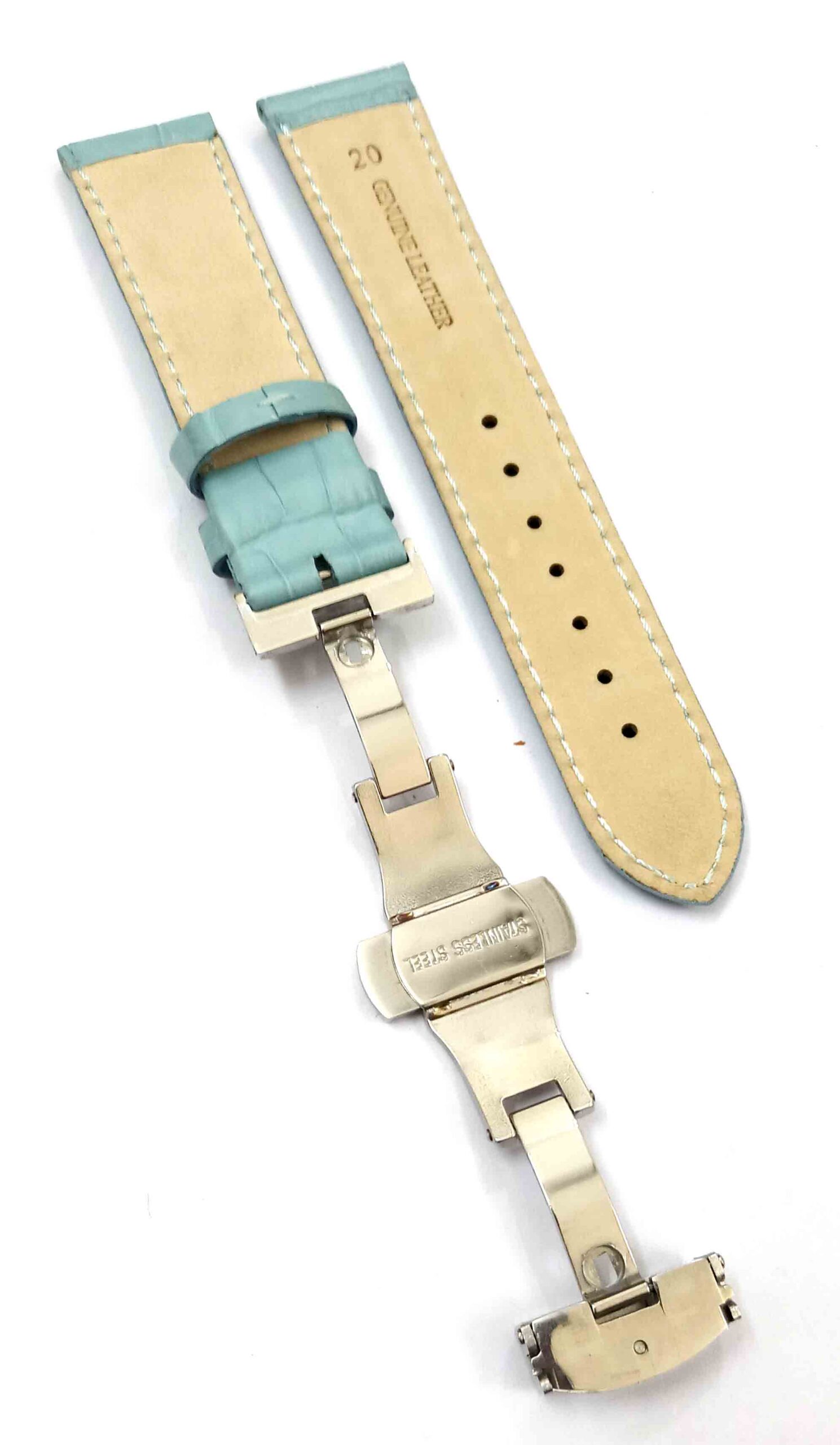 22mm Genuine Leather Sky Blue Watch Band Strap for Men and Women | Comfortable and Durable Material | Deployment Silver Buckle-S6 - Image 6
