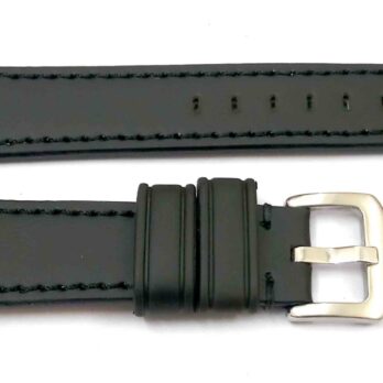 26mm Genuine Leather Black Watch Band Strap for Men and Women | Comfortable and Durable Material | Silver Buckle-C3