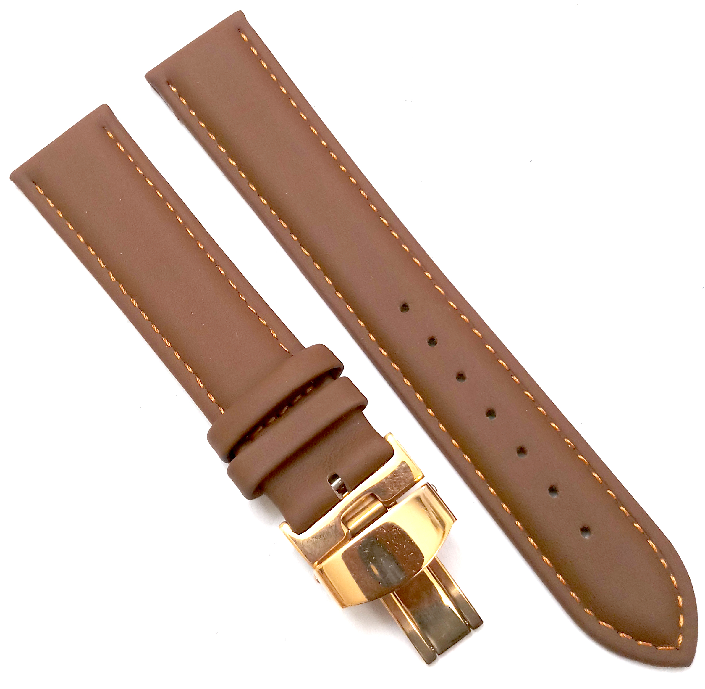 24mm Genuine Leather Light Brown Watch Band Strap for Men and Women | Comfortable and Durable Material | Deployment Rose Buckle-A4 - Image 6