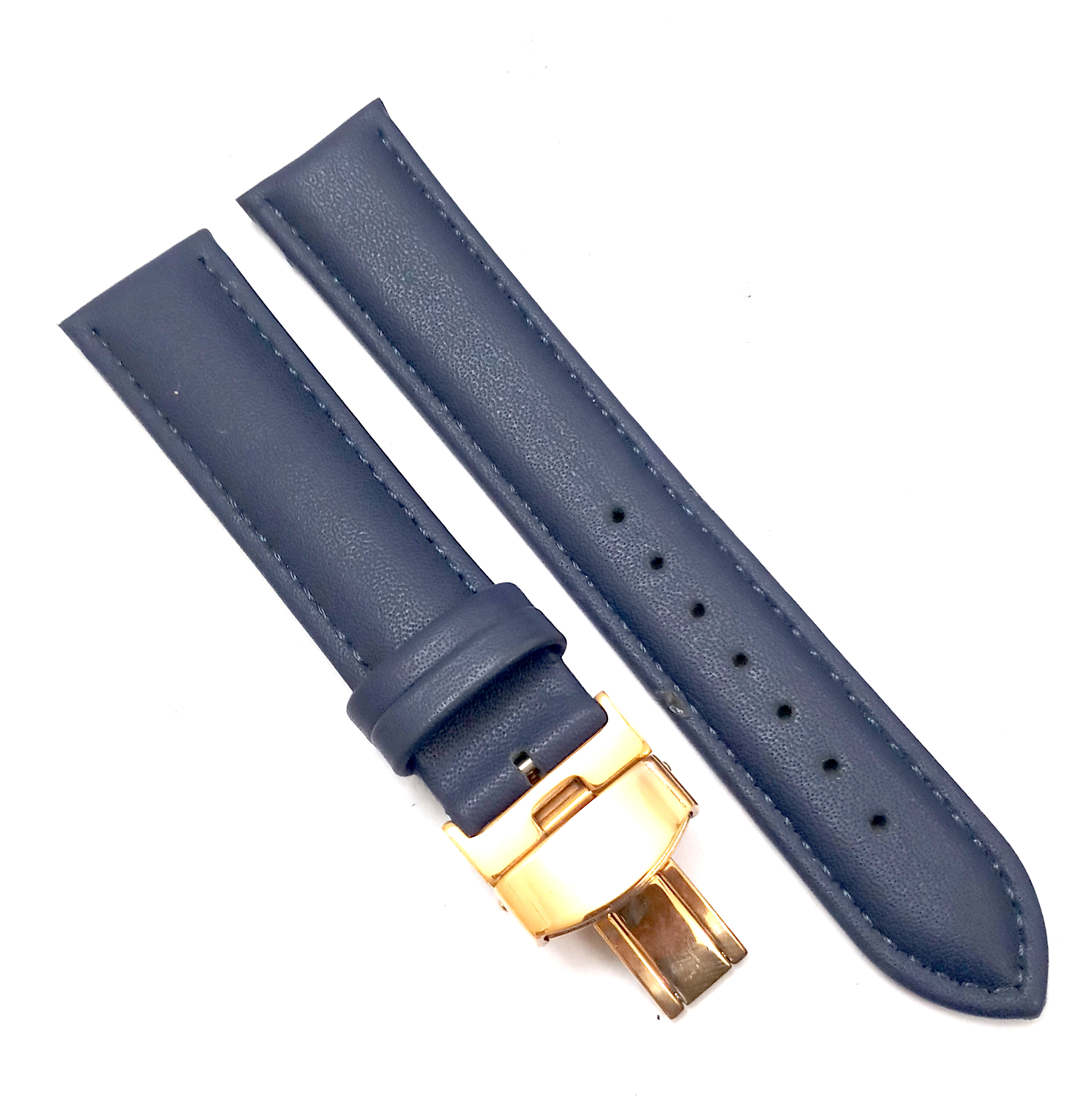 20mm Genuine Leather Blue Watch Band Strap for Men and Women | Comfortable and Durable Material | Deployment Rose Buckle-A2 - Image 6