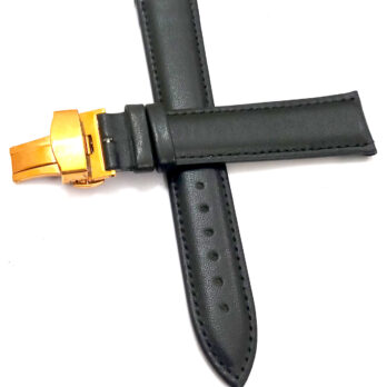20mm Genuine Leather Black Watch Band Strap for Men and Women | Comfortable and Durable Material | Deployment Golden Buckle-D1