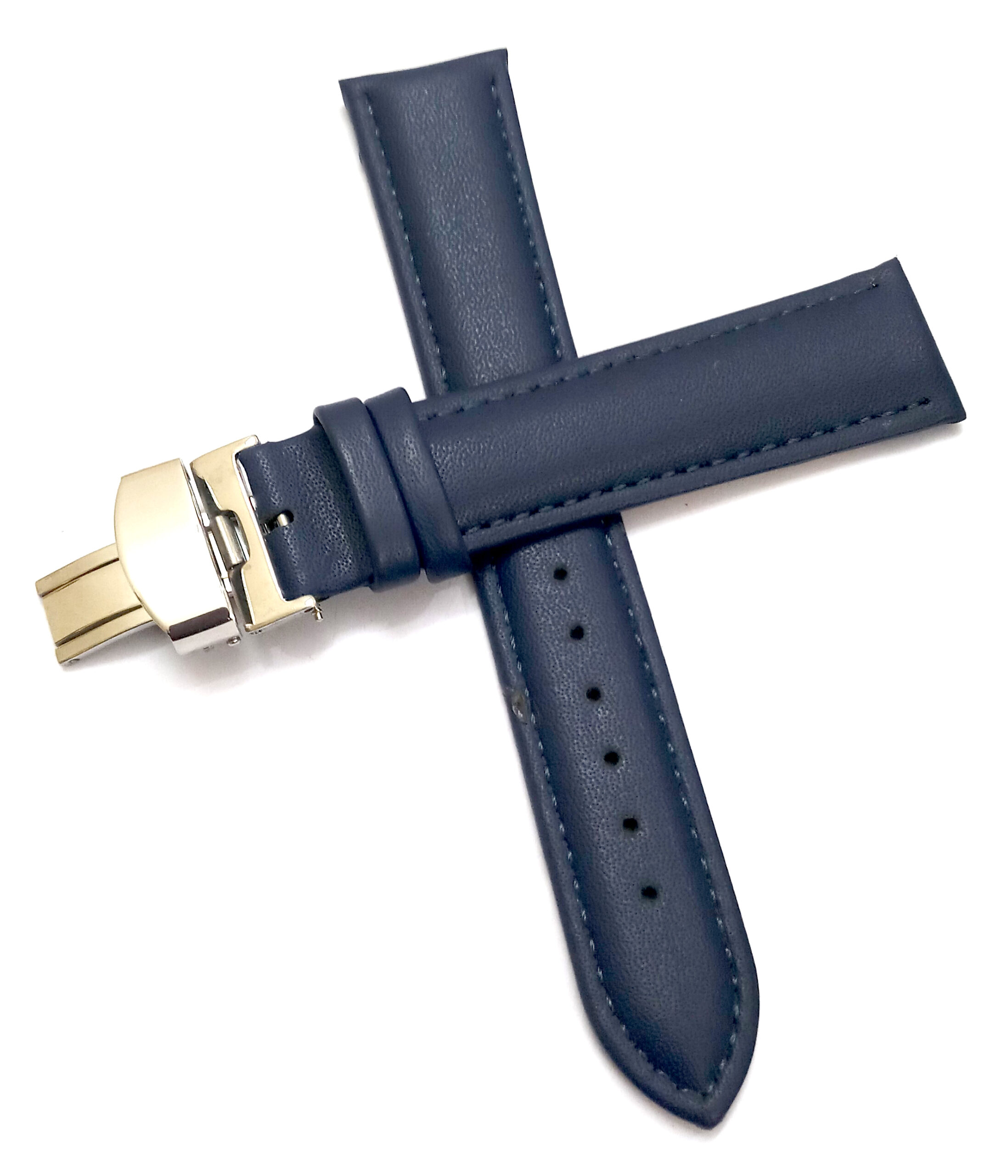20mm Genuine Leather Blue Watch Band Strap for Men and Women | Comfortable and Durable Material | Deployment Silver Buckle-A2 - Image 2