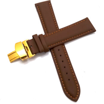18mm Genuine Leather Light Brown Watch Band Strap for Men and Women | Comfortable and Durable Material | Deployment Golden Buckle-A1