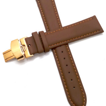 18mm Genuine Leather Light Brown Watch Band Strap for Men and Women | Comfortable and Durable Material | Deployment Rose Buckle-A1