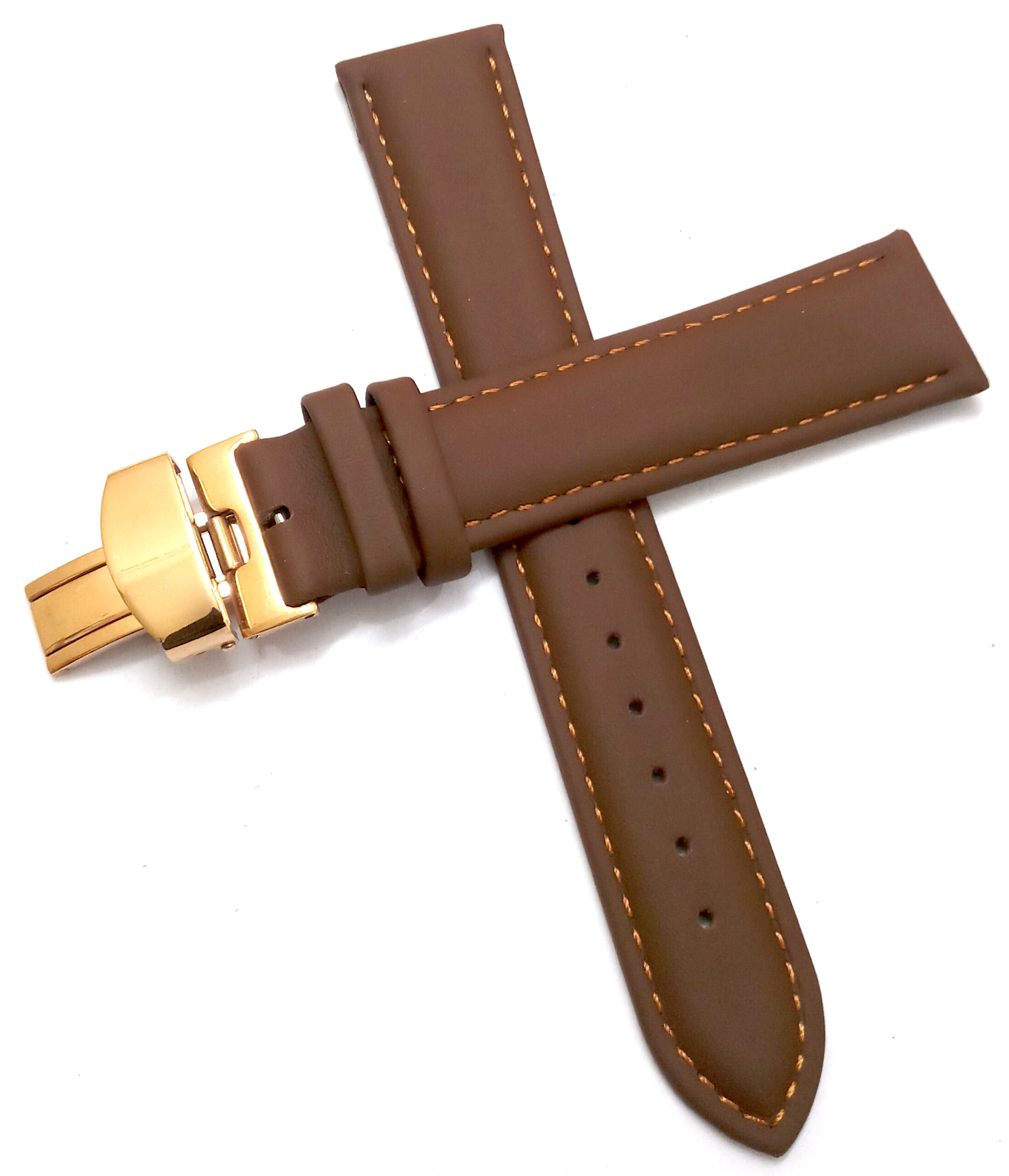 24mm Genuine Leather Light Brown Watch Band Strap for Men and Women | Comfortable and Durable Material | Deployment Rose Buckle-A4
