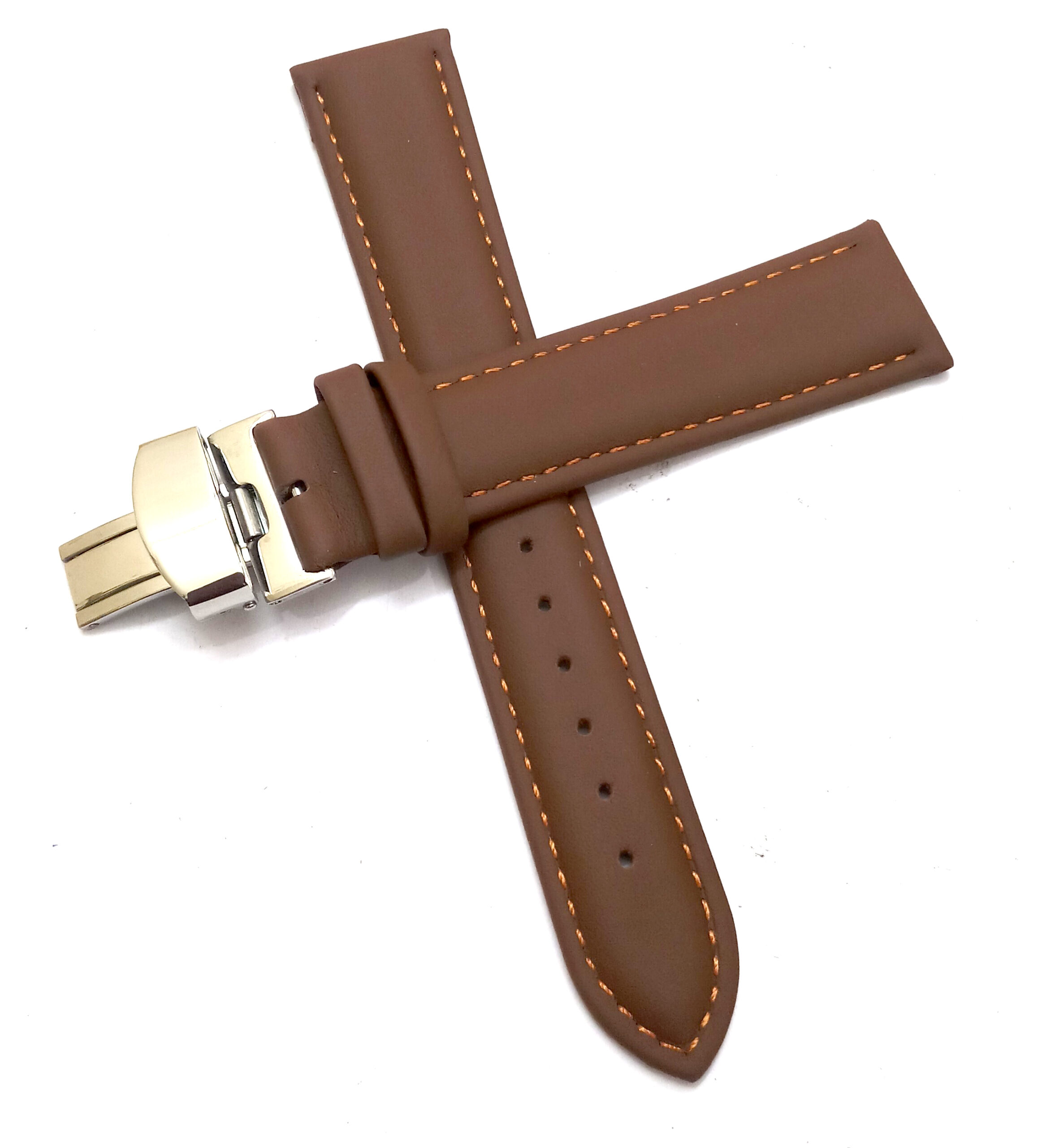 24mm Genuine Leather Light Brown Watch Band Strap for Men and Women | Comfortable and Durable Material | Deployment Silver Buckle-A4