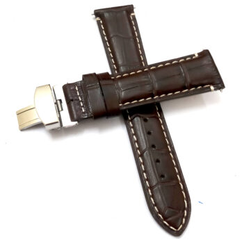 18mm Genuine Leather Brown With White Stich Watch Band Strap for Men and Women | Comfortable and Durable Material | Deployment Brown Buckle-Z2