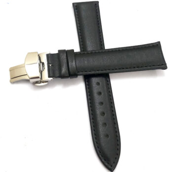 18mm Genuine Leather Black Watch Band Strap for Men and Women | Comfortable and Durable Material | Deployment Silver Buckle-Y4
