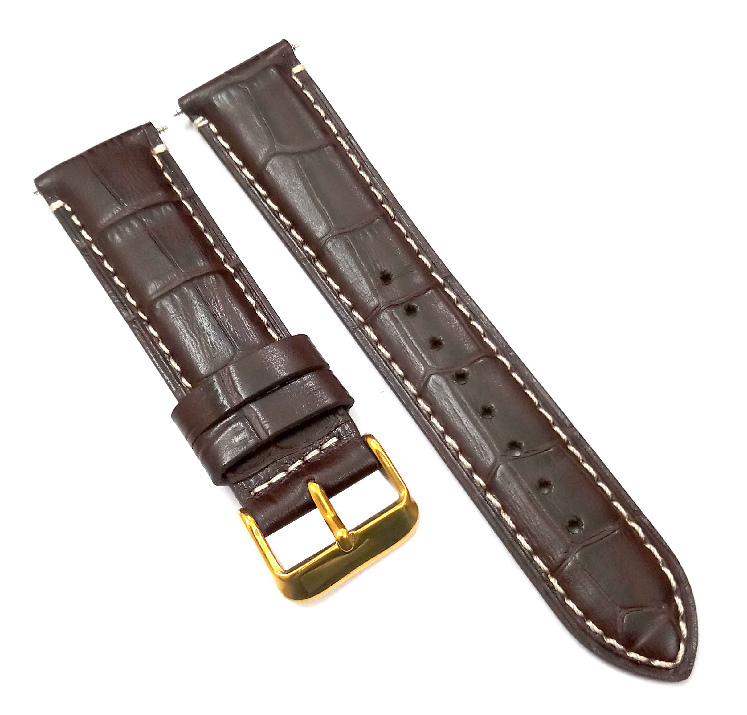 22mm Genuine Leather Dark Brown Watch Band Strap for Men and Women | Comfortable and Durable Material | Golden Buckle-N1 - Image 5