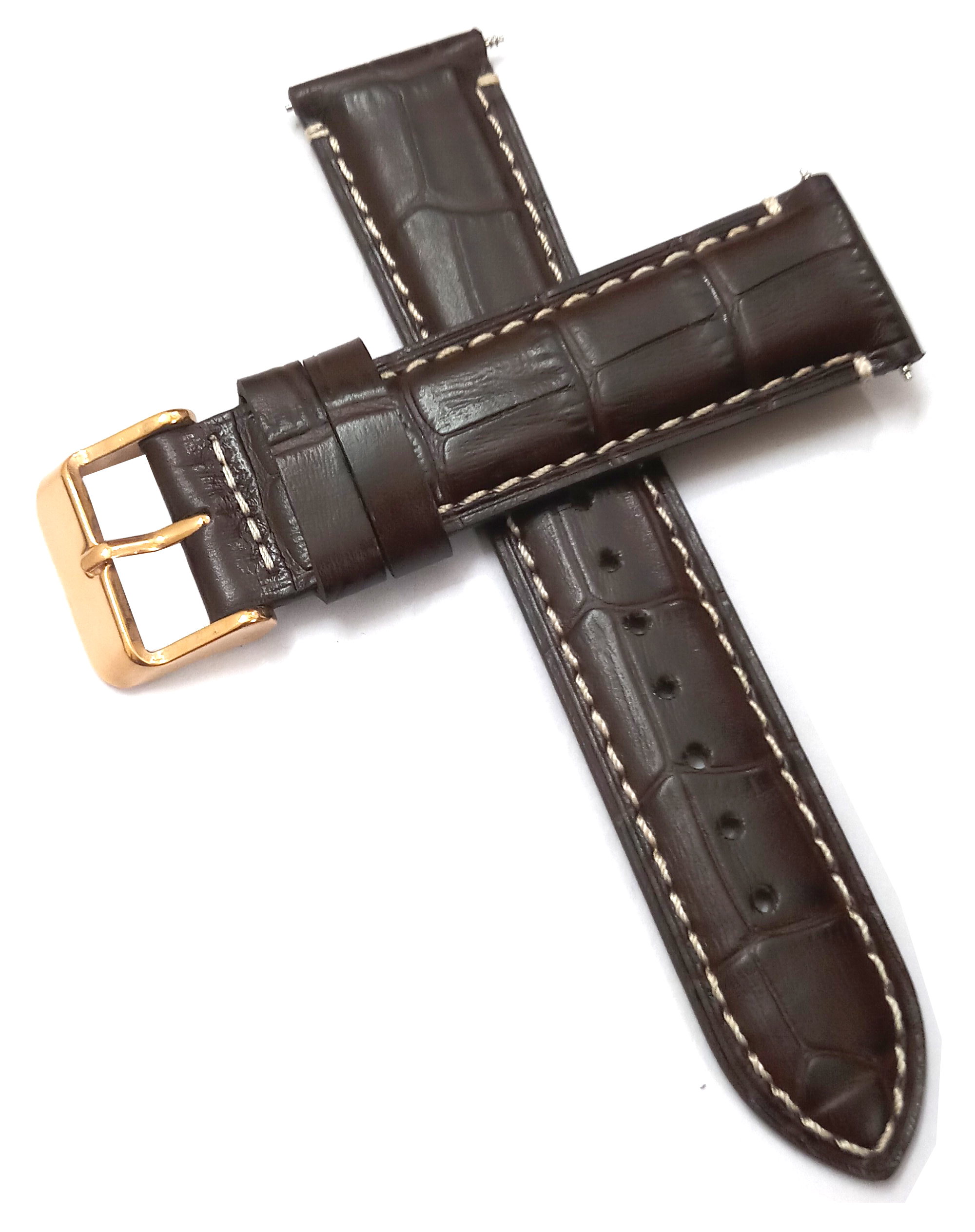 22mm Genuine Leather Dark Brown Watch Band Strap for Men and Women | Comfortable and Durable Material | Rose Buckle-N1