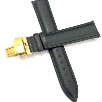 22mm Genuine Leather Black Watch Band Strap for Men and Women | Comfortable and Durable Material | Deployment Golden Buckle-A3