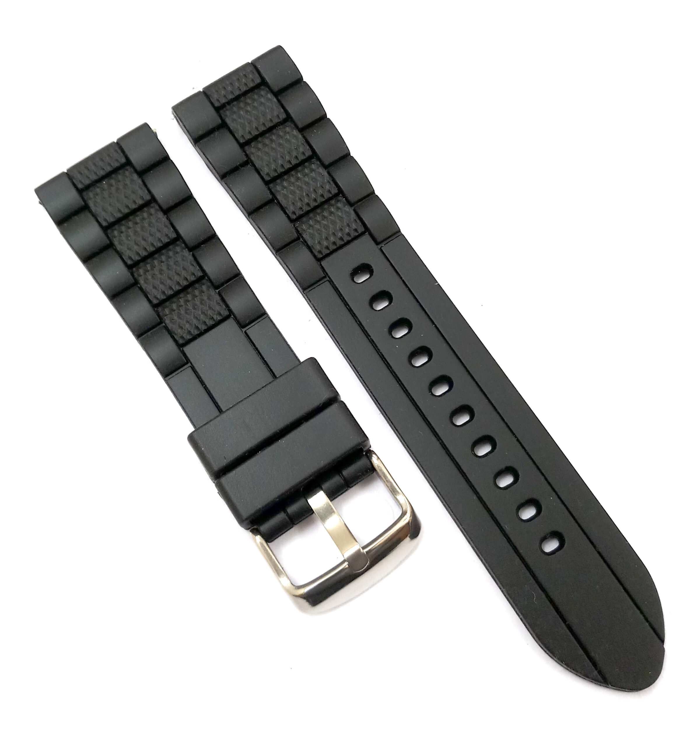 23mm Silicone Rubbber Black Watch Band Strap for Men and Women | Comfortable and Durable Material | Silver Buckle-A1 - Image 2