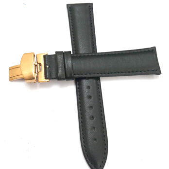 18mm Genuine Leather Black Watch Band Strap for Men and Women | Comfortable and Durable Material | Deployment Rose Buckle-A1