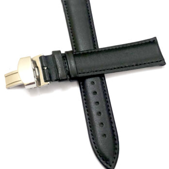 18mm Genuine Leather Black Watch Band Strap for Men and Women | Comfortable and Durable Material | Deployment Silver Buckle-A1