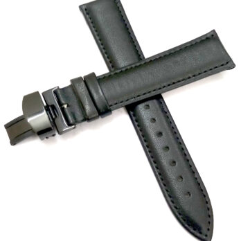 22mm Genuine Leather Black Watch Band Strap for Men and Women | Comfortable and Durable Material | Deployment Black Buckle-A3