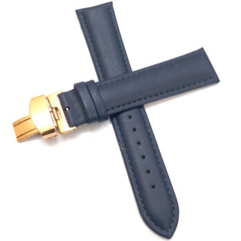 18mm Genuine Leather Blue Watch Band Strap for Men and Women | Comfortable and Durable Material | Deployment Rose Buckle-A1