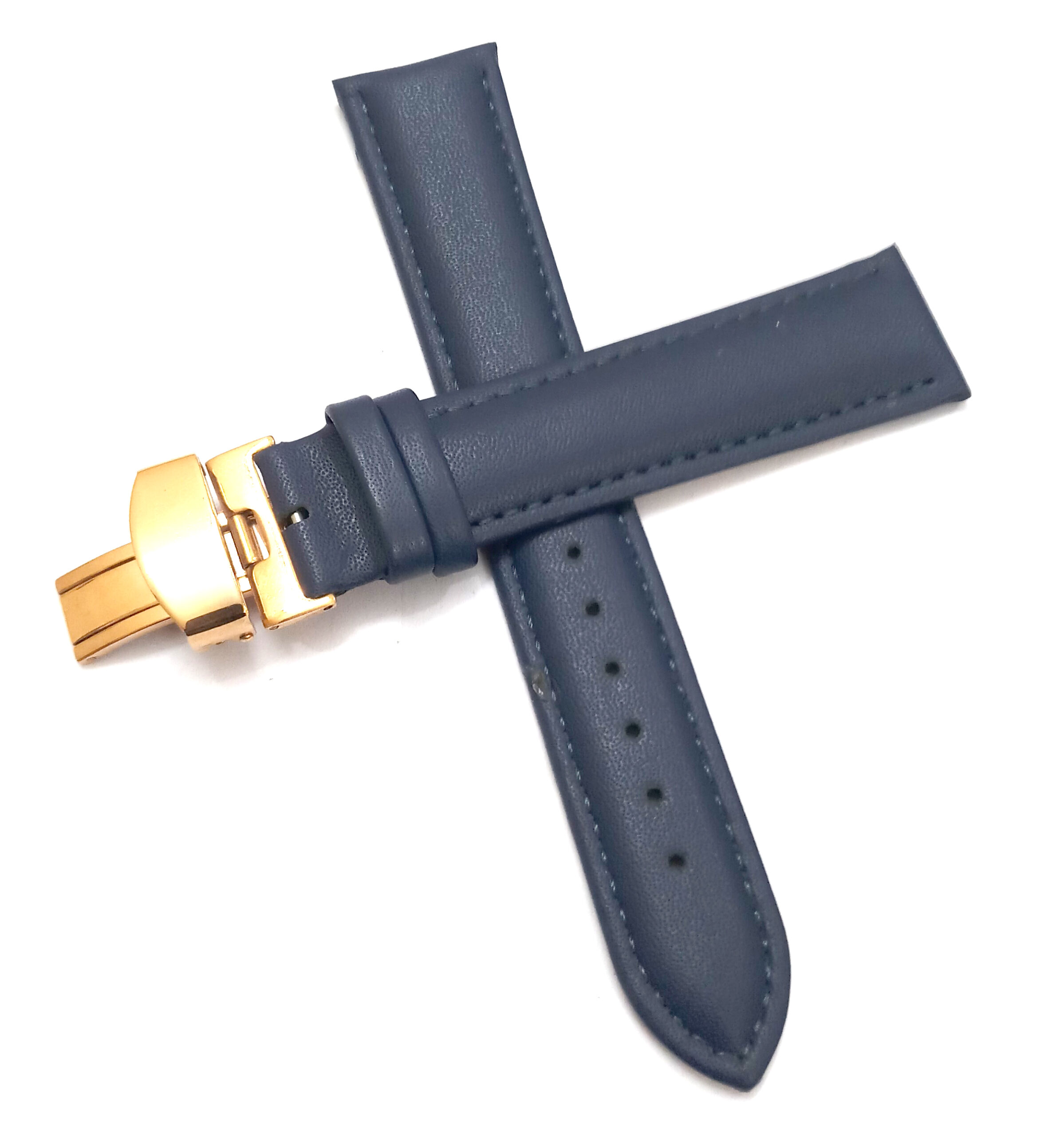 20mm Genuine Leather Blue Watch Band Strap for Men and Women | Comfortable and Durable Material | Deployment Rose Buckle-A2 - Image 2
