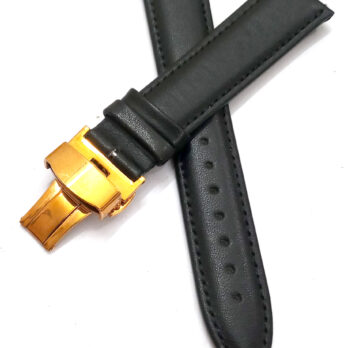 20mm Genuine Leather Black Watch Band Strap for Men and Women | Comfortable and Durable Material | Deployment Golden Buckle-D1