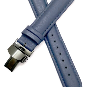 18mm Genuine Leather Blue Watch Band Strap for Men and Women | Comfortable and Durable Material | Deployment Black Buckle-A1