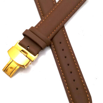 18mm Genuine Leather Light Brown Watch Band Strap for Men and Women | Comfortable and Durable Material | Deployment Golden Buckle-A1