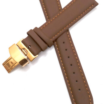 18mm Genuine Leather Light Brown Watch Band Strap for Men and Women | Comfortable and Durable Material | Deployment Rose Buckle-A1