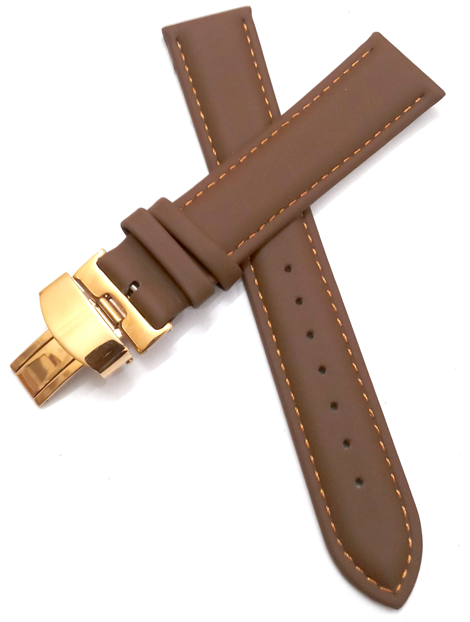 24mm Genuine Leather Light Brown Watch Band Strap for Men and Women | Comfortable and Durable Material | Deployment Rose Buckle-A4 - Image 2