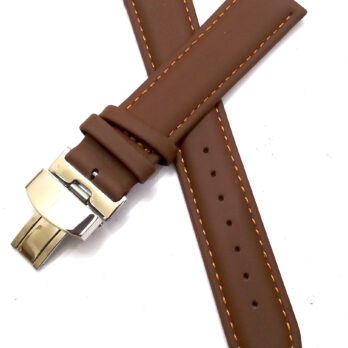 18mm Genuine Leather Light Brown Watch Band Strap for Men and Women | Comfortable and Durable Material | Deployment Silver Buckle-A1