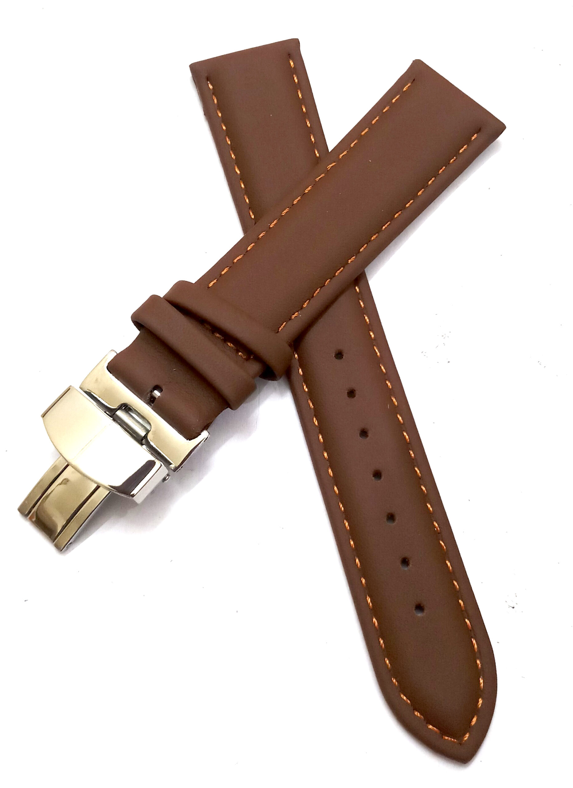 24mm Genuine Leather Light Brown Watch Band Strap for Men and Women | Comfortable and Durable Material | Deployment Silver Buckle-A4 - Image 2