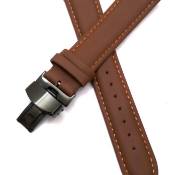 18mm Genuine Leather Light Brown Watch Band Strap for Men and Women | Comfortable and Durable Material | Deployment Black Buckle-A1
