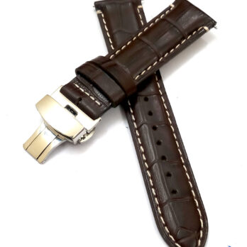18mm Genuine Leather Brown With White Stich Watch Band Strap for Men and Women | Comfortable and Durable Material | Deployment Brown Buckle-Z3