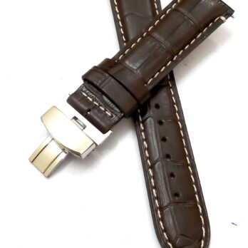 18mm Genuine Leather Brown With White Stich Watch Band Strap for Men and Women | Comfortable and Durable Material | Deployment Brown Buckle-Z2