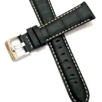 18mm Genuine Leather Black Watch Band Strap for Men and Women | Comfortable and Durable Material | Deployment Silver Buckle-Z1