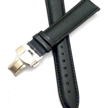 18mm Genuine Leather Black Watch Band Strap for Men and Women | Comfortable and Durable Material | Deployment Silver Buckle-Y4