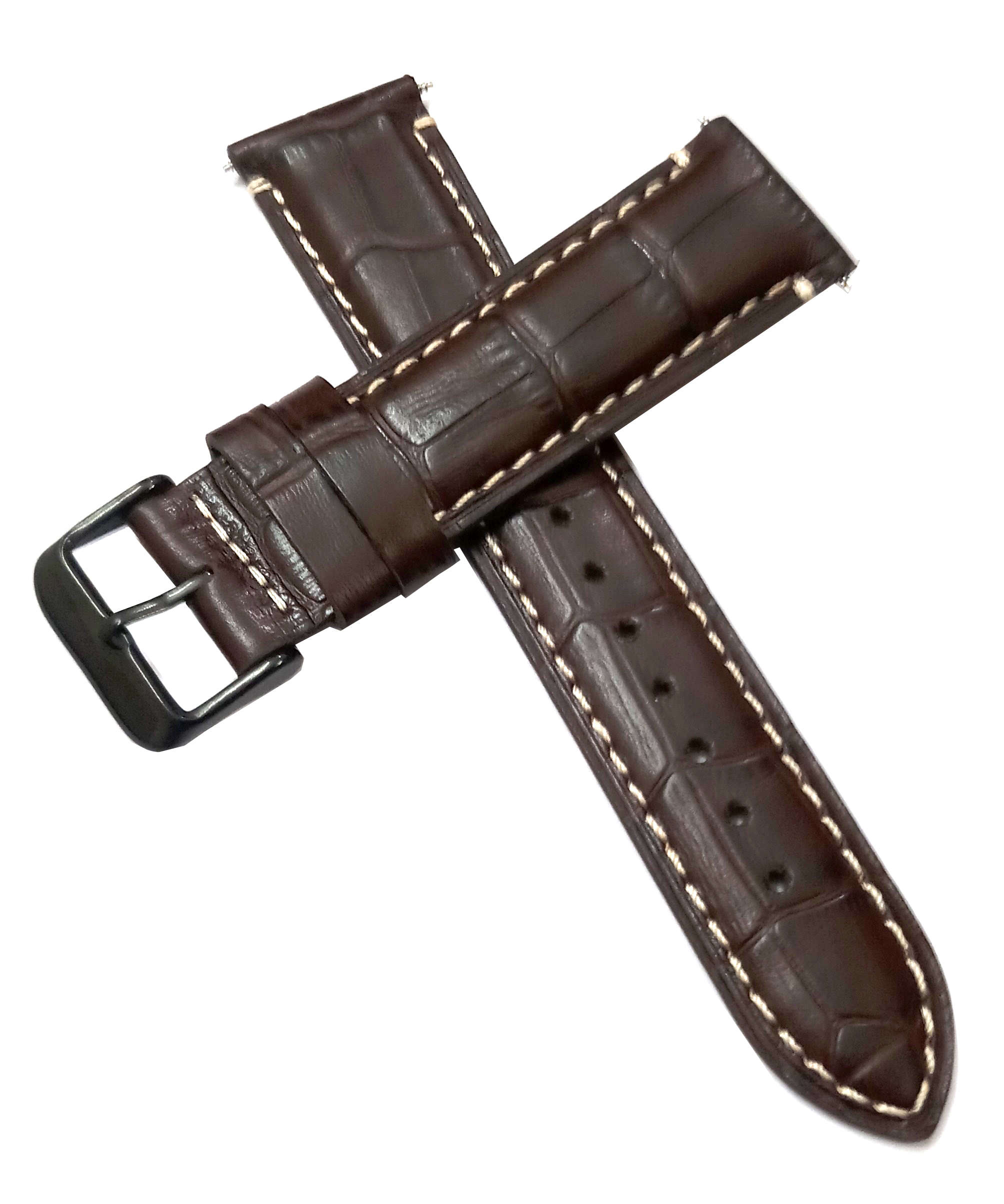 22mm Genuine Leather Dark Brown Watch Band Strap for Men and Women | Comfortable and Durable Material | Black Buckle-N1 - Image 2