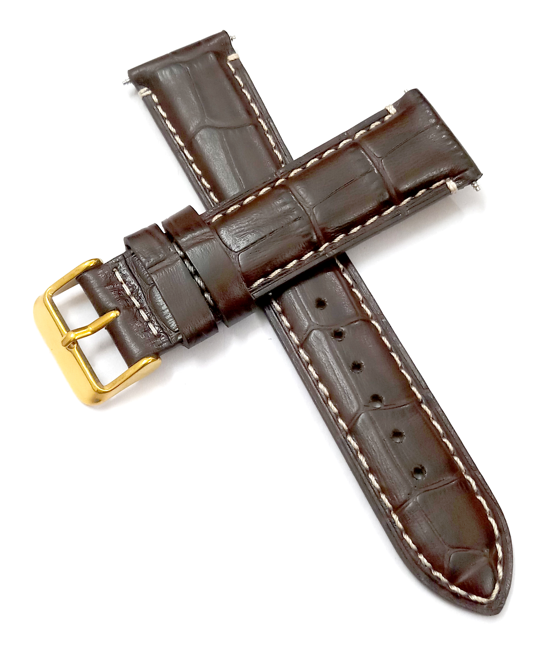 22mm Genuine Leather Dark Brown Watch Band Strap for Men and Women | Comfortable and Durable Material | Golden Buckle-N1