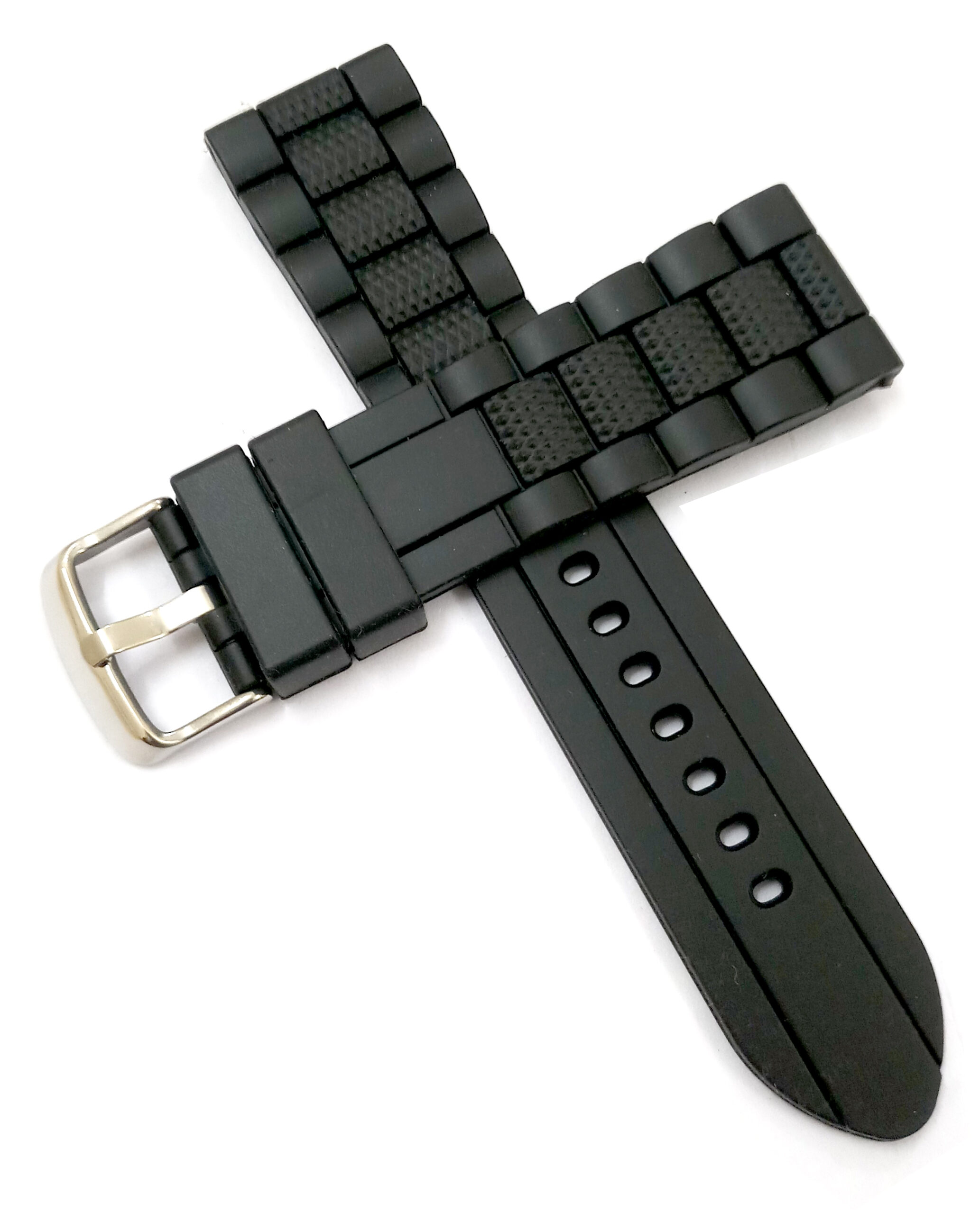 23mm Silicone Rubbber Black Watch Band Strap for Men and Women | Comfortable and Durable Material | Silver Buckle-A1