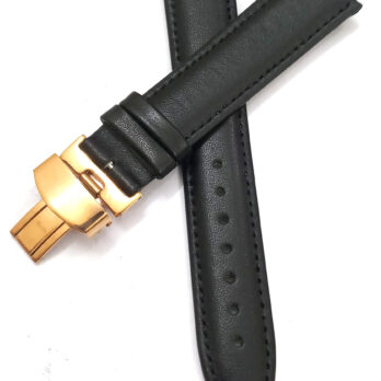 18mm Genuine Leather Black Watch Band Strap for Men and Women | Comfortable and Durable Material | Deployment Rose Buckle-A1