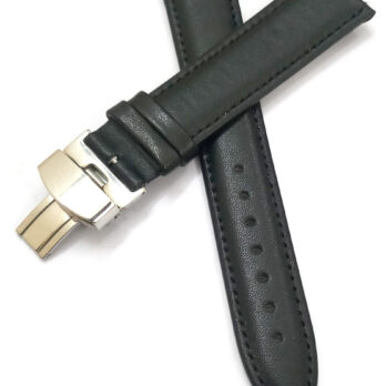 18mm Genuine Leather Black Watch Band Strap for Men and Women | Comfortable and Durable Material | Deployment Silver Buckle-A1