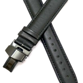 22mm Genuine Leather Black Watch Band Strap for Men and Women | Comfortable and Durable Material | Deployment Black Buckle-A3