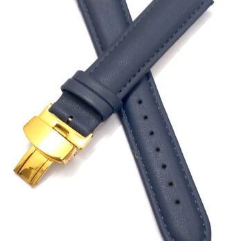 18mm Genuine Leather Blue Watch Band Strap for Men and Women | Comfortable and Durable Material | Deployment Golden Buckle-A1