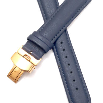 18mm Genuine Leather Blue Watch Band Strap for Men and Women | Comfortable and Durable Material | Deployment Rose Buckle-A1