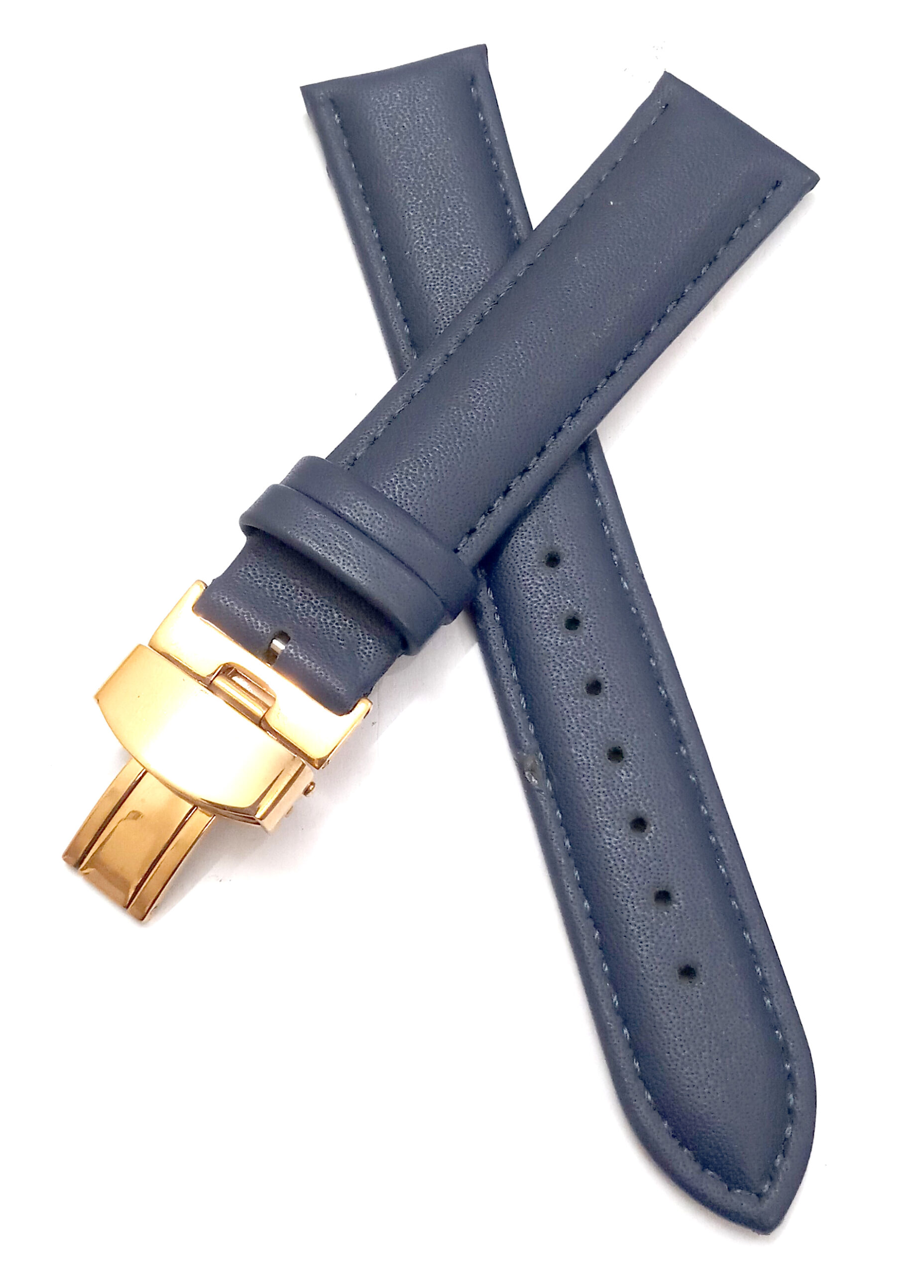 20mm Genuine Leather Blue Watch Band Strap for Men and Women | Comfortable and Durable Material | Deployment Rose Buckle-A2