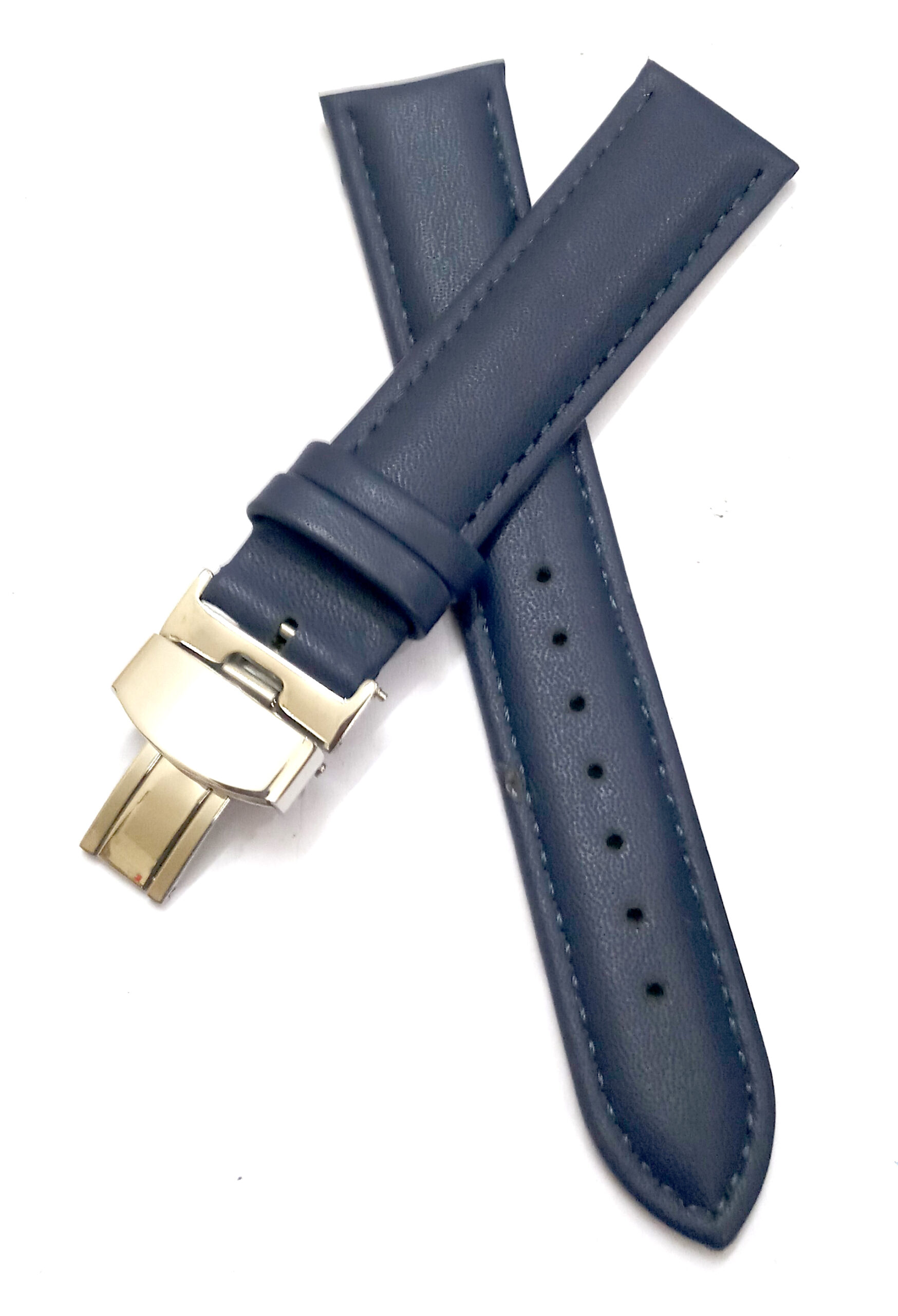 20mm Genuine Leather Blue Watch Band Strap for Men and Women | Comfortable and Durable Material | Deployment Silver Buckle-A2