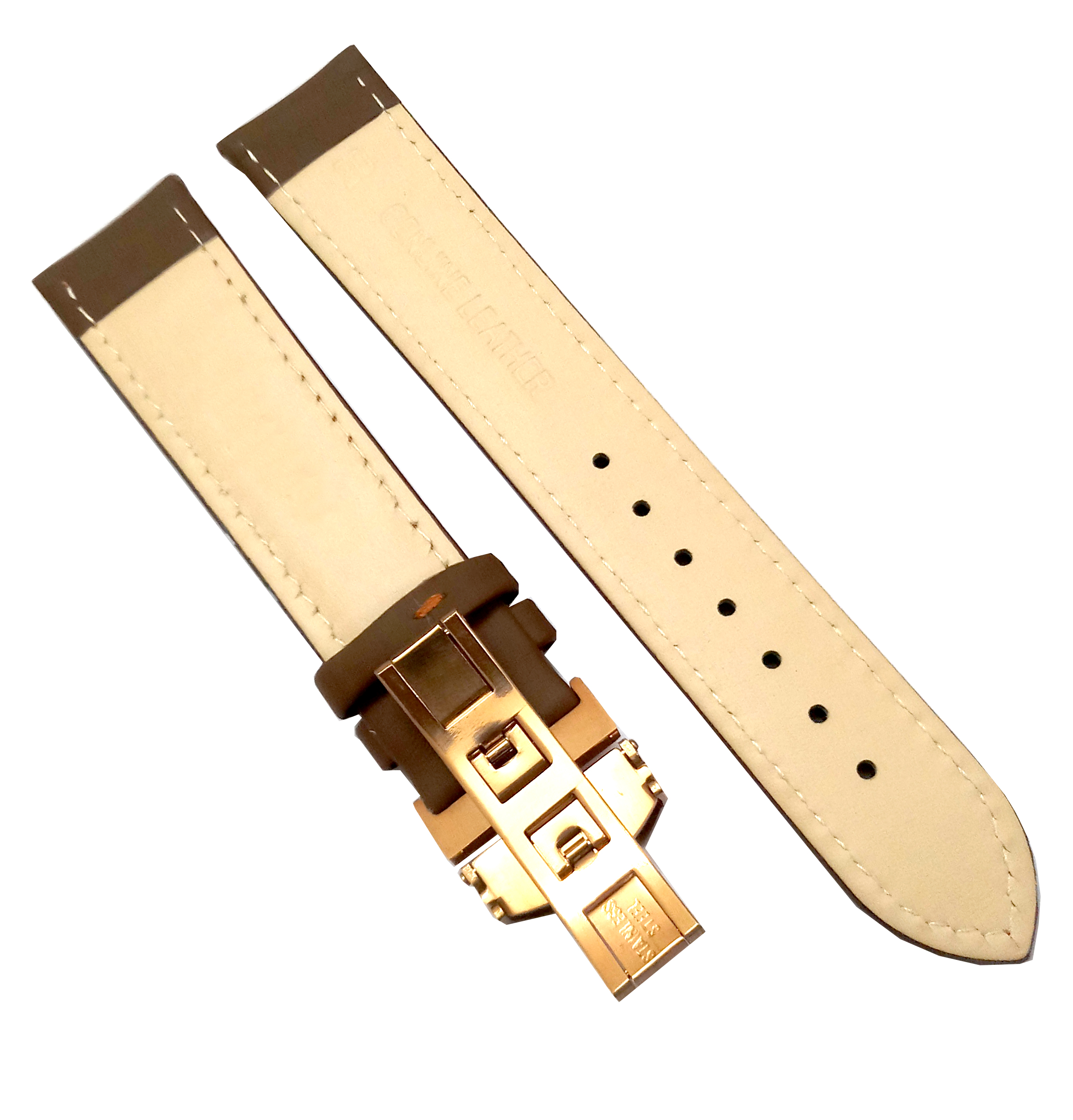 24mm Genuine Leather Light Brown Watch Band Strap for Men and Women | Comfortable and Durable Material | Deployment Rose Buckle-A4 - Image 3
