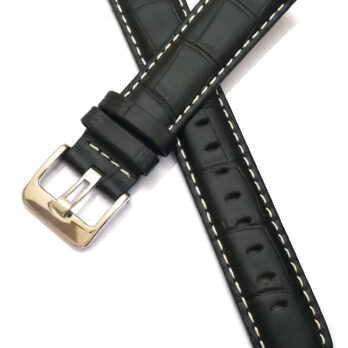 18mm Genuine Leather Black Watch Band Strap for Men and Women | Comfortable and Durable Material | Deployment Silver Buckle-Z1