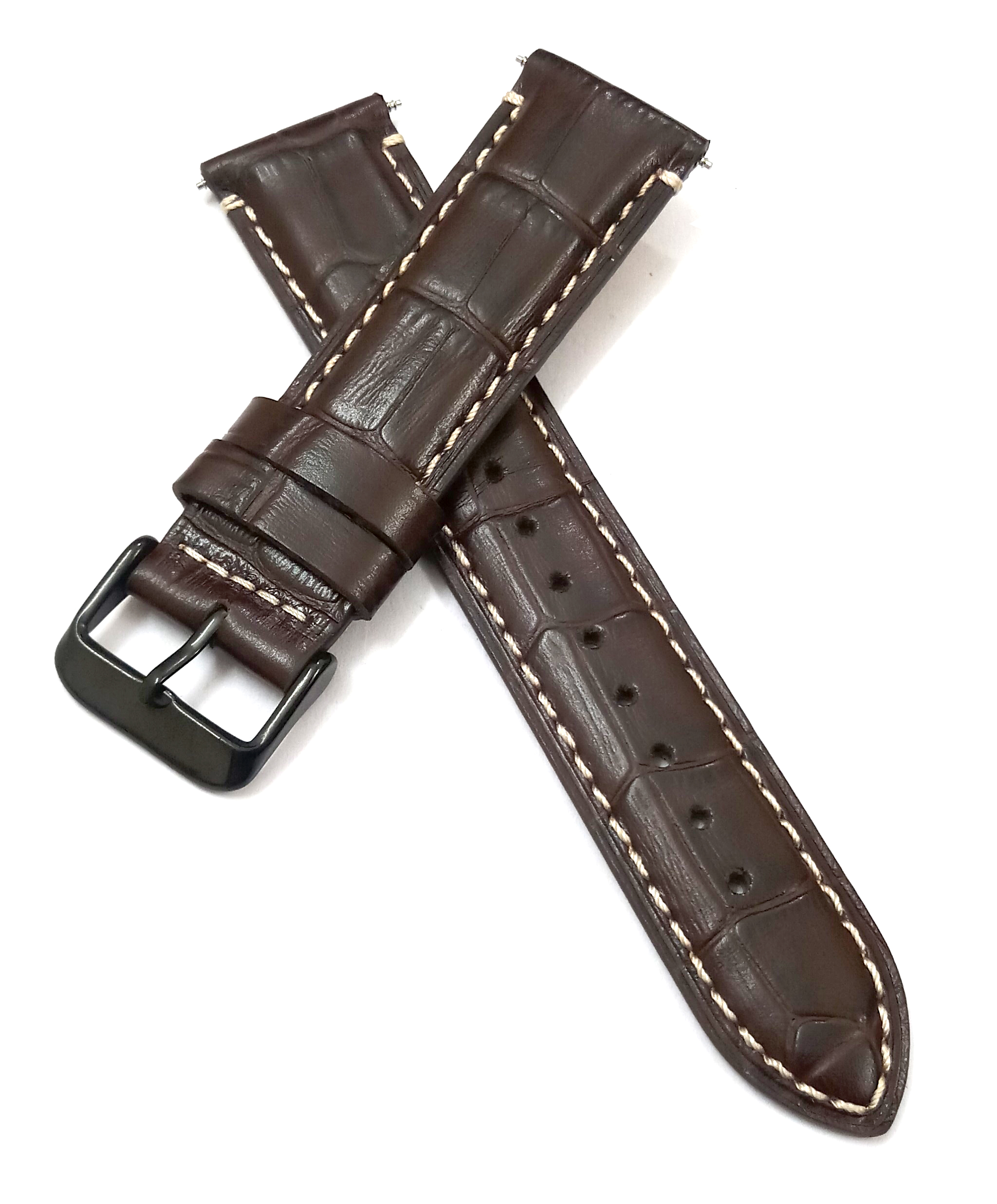 22mm Genuine Leather Dark Brown Watch Band Strap for Men and Women | Comfortable and Durable Material | Black Buckle-N1