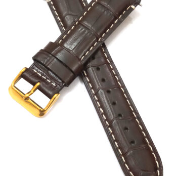 22mm Genuine Leather Dark Brown Watch Band Strap for Men and Women | Comfortable and Durable Material | Golden Buckle-N1
