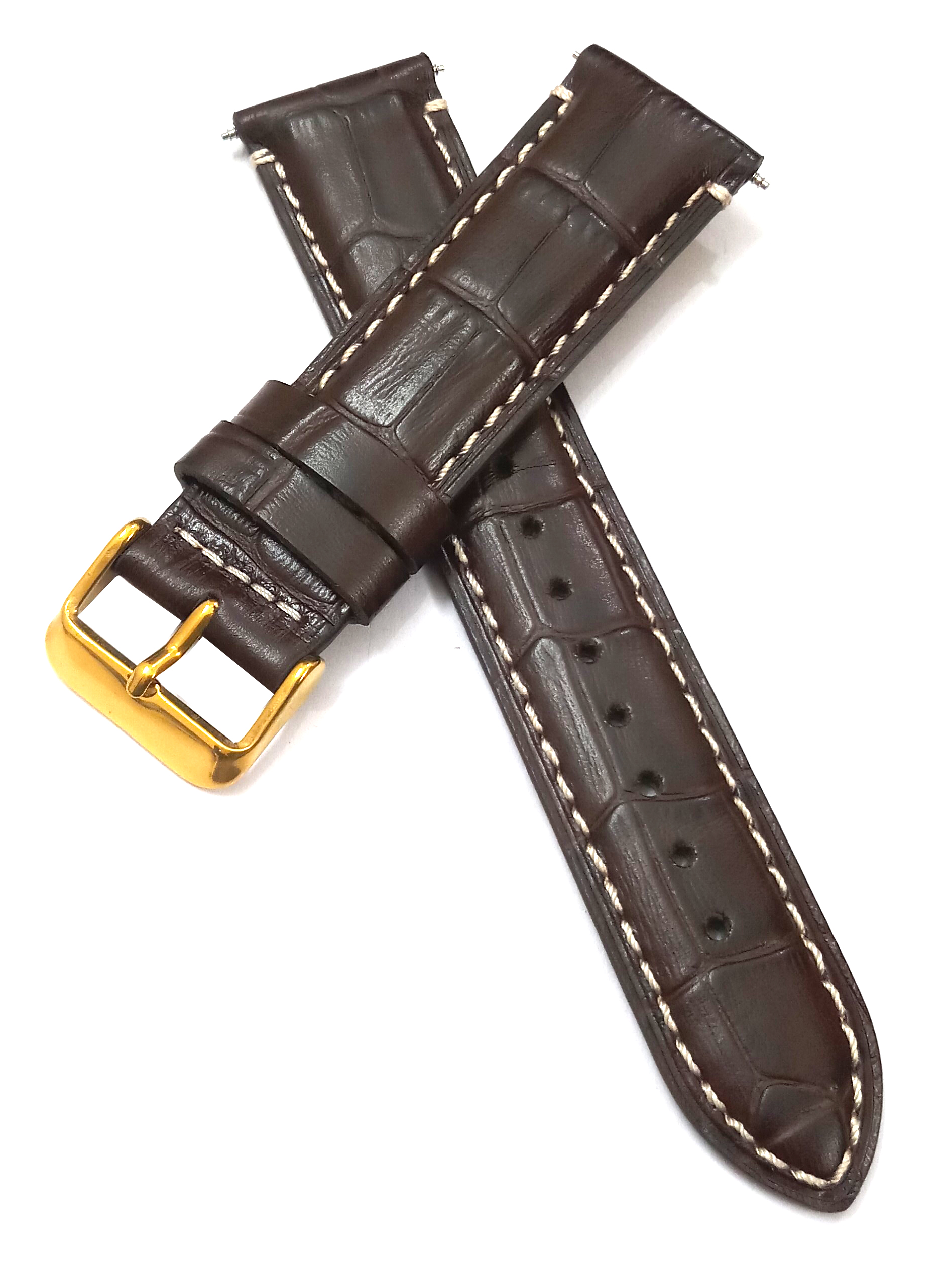 22mm Genuine Leather Dark Brown Watch Band Strap for Men and Women | Comfortable and Durable Material | Golden Buckle-N1 - Image 2