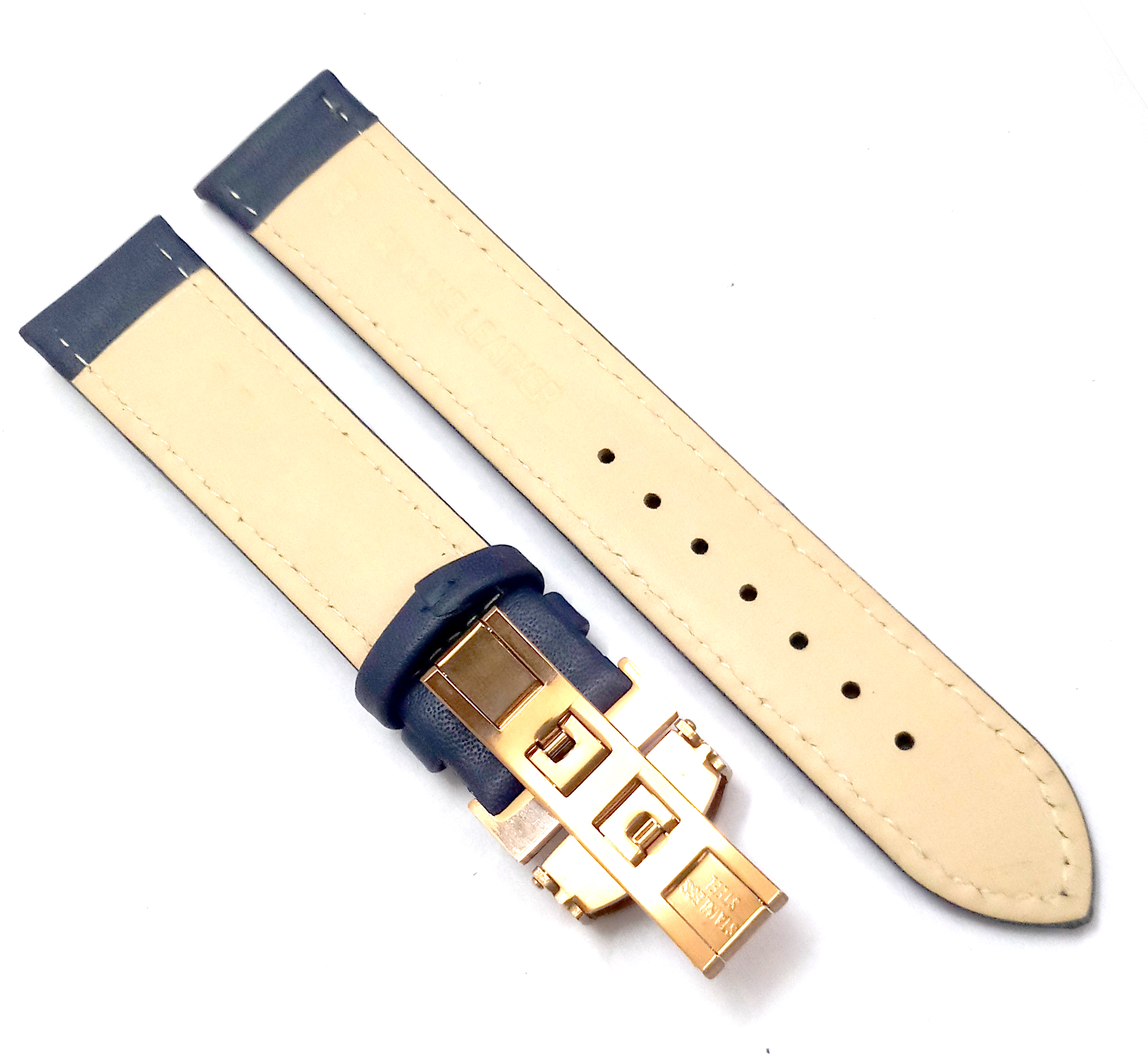20mm Genuine Leather Blue Watch Band Strap for Men and Women | Comfortable and Durable Material | Deployment Rose Buckle-A2 - Image 3