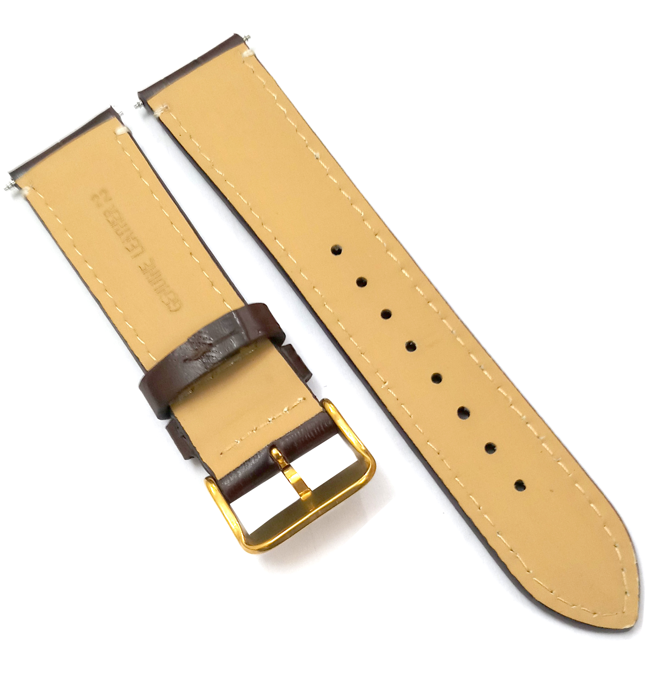 22mm Genuine Leather Dark Brown Watch Band Strap for Men and Women | Comfortable and Durable Material | Golden Buckle-N1 - Image 3